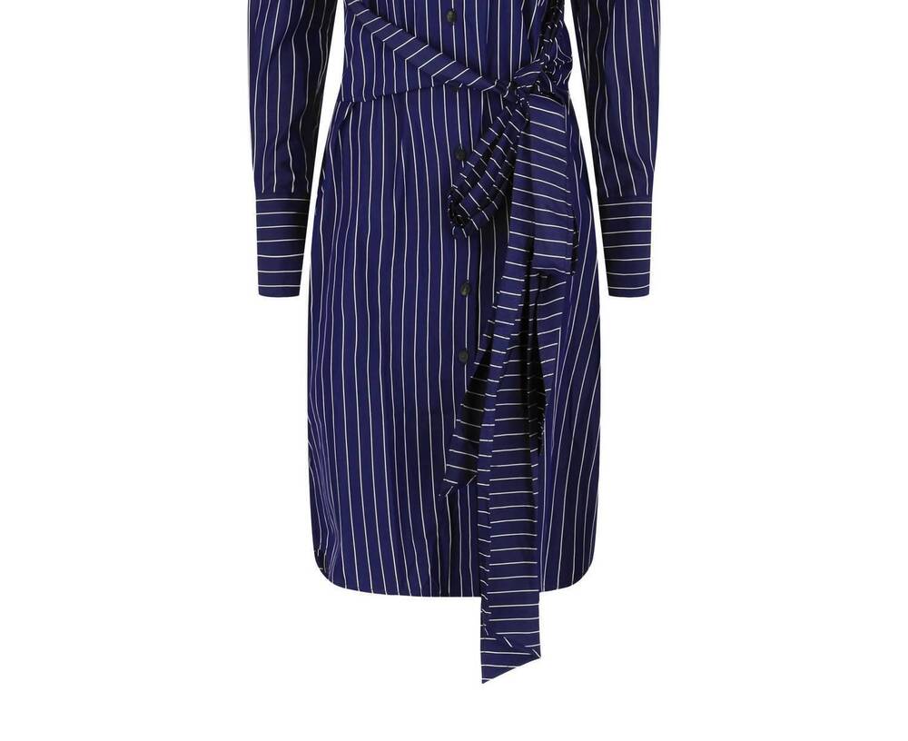 NEW SALVATORE FERRAGAMO women's pinstriped shirt dress in navy blue